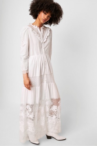 French Connection ADEONA LAWN LACE MIX DRESS LINEN WHITE | summer garden party clothing | semi sheer maxi frock