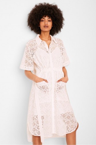 French Connection AGEE BRODERIE ANGLAISE SHIRT DRESS | semi sheer dresses - flipped