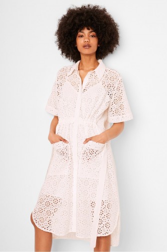 French Connection AGEE BRODERIE ANGLAISE SHIRT DRESS | semi sheer dresses