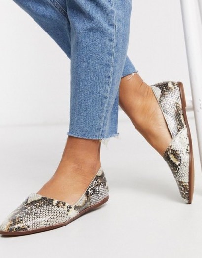 ALDO Blanchette leather flat shoes in snake print | essential casual flats - flipped