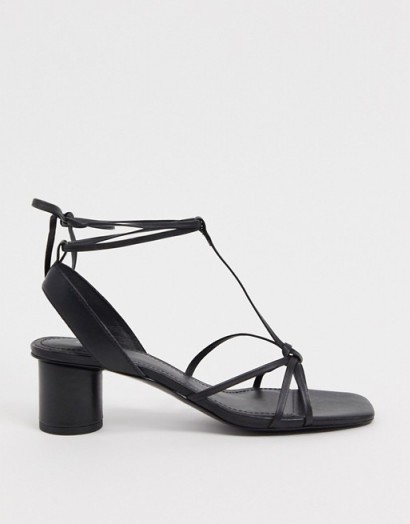 & Other Stories leather square toe sandal with round heel in black / strappy sandals