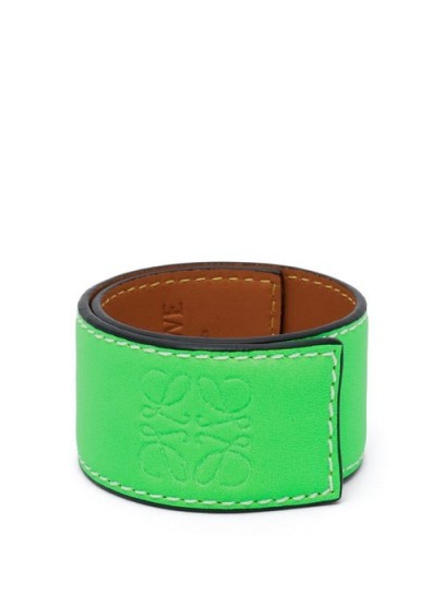 LOEWE PAULA’S IBIZA Anagram-debossed leather slap bracelet in neon-green