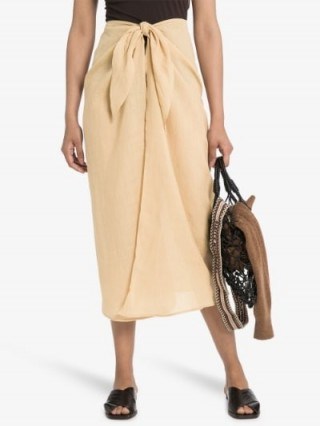 Anemone Wrap Front Midi Skirt Beige - flipped