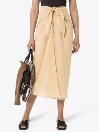 Anemone Wrap Front Midi Skirt Beige