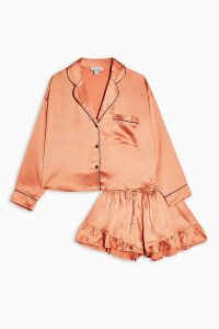 TOPSHOP Apricot Satin Shorts Frill Pyjama Set