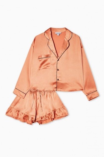TOPSHOP Apricot Satin Shorts Frill Pyjama Set - flipped