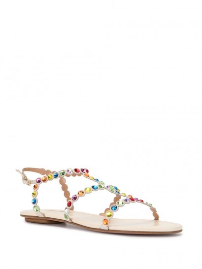 AQUAZZURA Tequila flat sandals / multicolour rhinestone embellishments