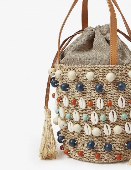 ARANAZ Octo shell raffia bucket bag / seashell embellished summer bags - flipped