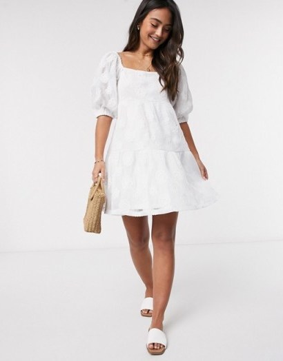 ASOS DESIGN embroidered lace mini smock dress in white – square neck dresses - flipped