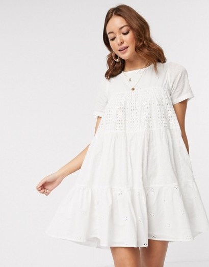 ASOS DESIGN mixed broderie mini smock dress in white | voluminous summer dresses - flipped