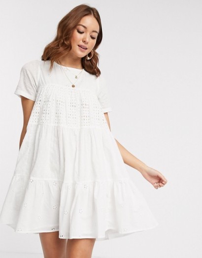 ASOS DESIGN mixed broderie mini smock dress in white | voluminous summer dresses