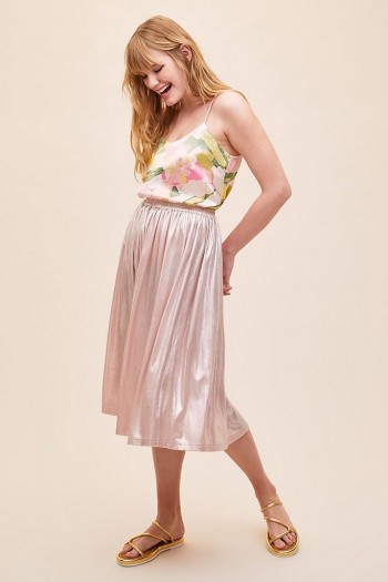 Lolly’s Laundry Metallic Midi Skirt in Rose