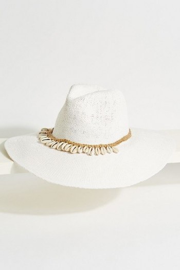 Emai Shell-Detailed Rancher / white wide-brim shell embellished hats - flipped