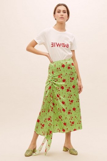 De La Vali Caroline Floral-Print Skirt Lime | green ruched detail skirts - flipped