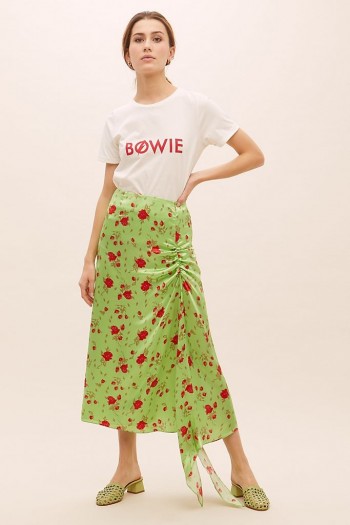 De La Vali Caroline Floral-Print Skirt Lime | green ruched detail skirts