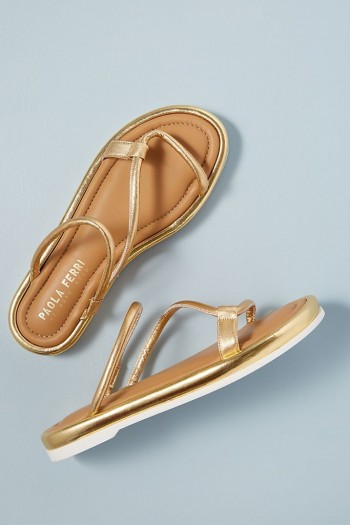 Paola Ferri Leather Loop Strap Sandals in Gold