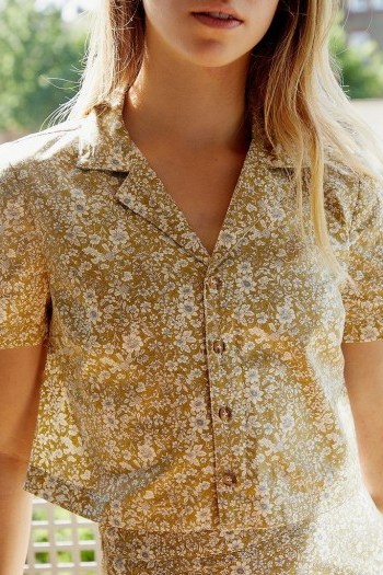 Urban Renewal Inspired By Vintage Khaki Floral Cropped Shirt - flipped