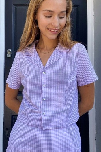 Urban Renewal Inspired By Vintage Lilac Gingham Cropped Shirt – summer checks - flipped