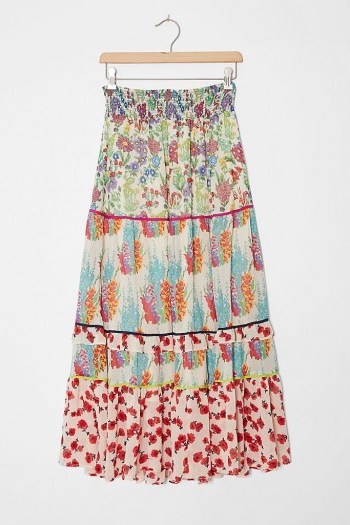 ANTHROPOLOGIE Faaria Tiered Maxi Skirt / mixed print summer skirts - flipped
