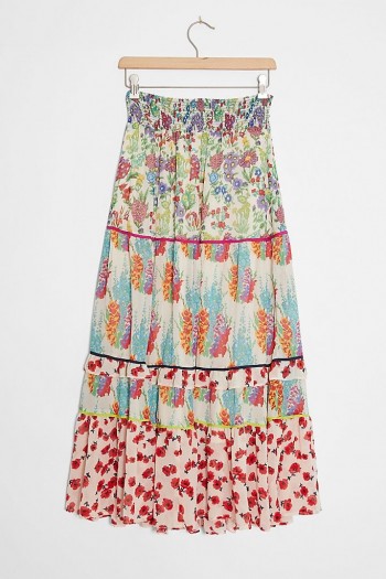 ANTHROPOLOGIE Faaria Tiered Maxi Skirt / mixed print summer skirts