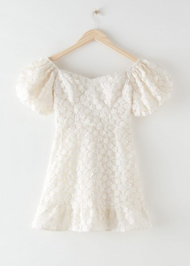 & other stories Balloon Sleeve Lace Mini Dress White - flipped