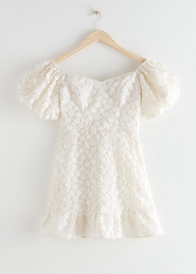 & other stories Balloon Sleeve Lace Mini Dress White