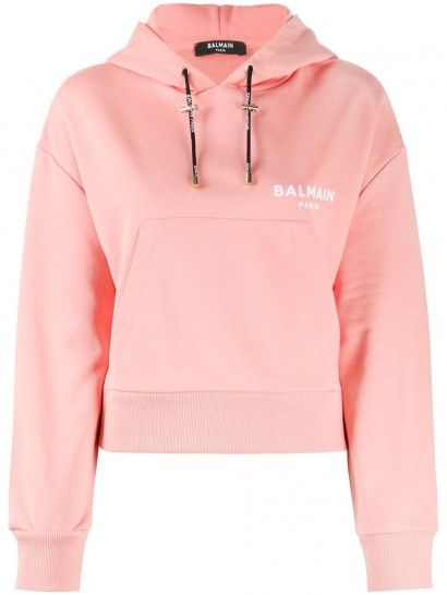 BALMAIN pink logo-print drawstring hoodie