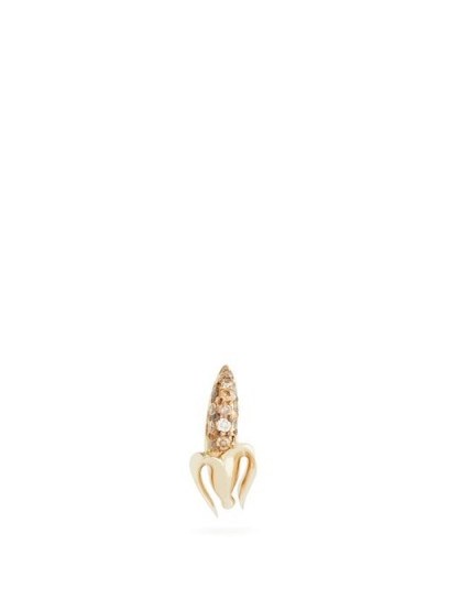 BIBI VAN DER VELDEN Banana mini diamond & 18kt gold stud earring ~ small luxe single studs - flipped