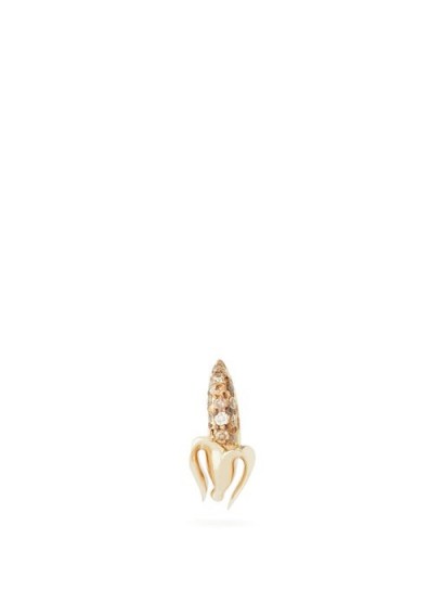 BIBI VAN DER VELDEN Banana mini diamond & 18kt gold stud earring ~ small luxe single studs