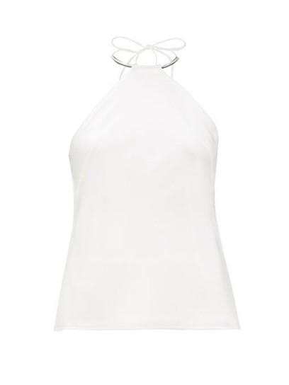 GALVAN Bari metal-collar halter-neck satin camisole ~ white halterneck cami