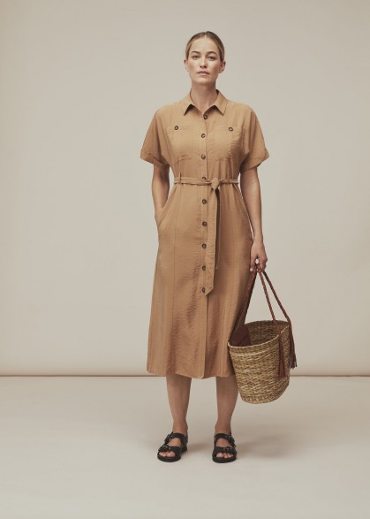 WHIISTLES MILITARY BELTED MIDI DRESS BEIGE / smart day dresses