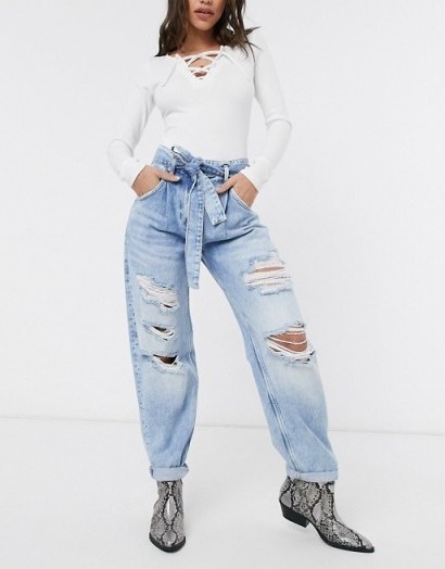 Bershka balloon fit distressed jeans in blue | ripped | destroyed - flipped