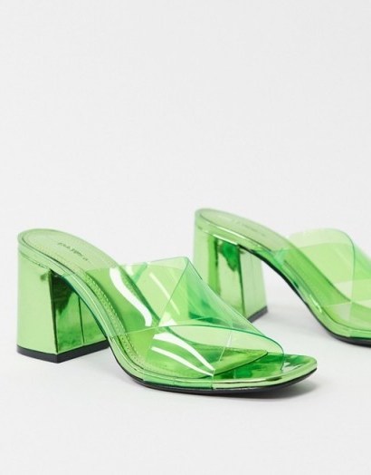 Bershka heeled mule with clear detail in green / transparent chunky heel mules - flipped