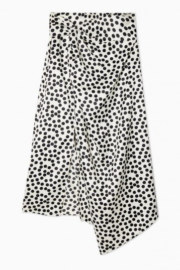Topshop Black And White Spot Print Sarong | mono asymmetric skirts - flipped
