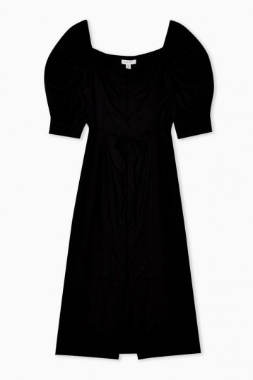 Topshop Black Linen Blend Puff Sleeve Midi Dress - flipped