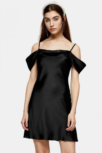 TOPSHOP Black Satin Cold Shoulder Dress – lbd