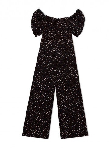 MISS SELFRIDGE Black Spot Print Shirred Culottes Jumpsuit - flipped
