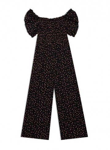 MISS SELFRIDGE Black Spot Print Shirred Culottes Jumpsuit
