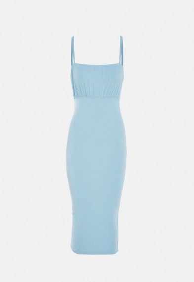 MISSGUIDED blue rib ruched bust strappy midaxi dress - flipped