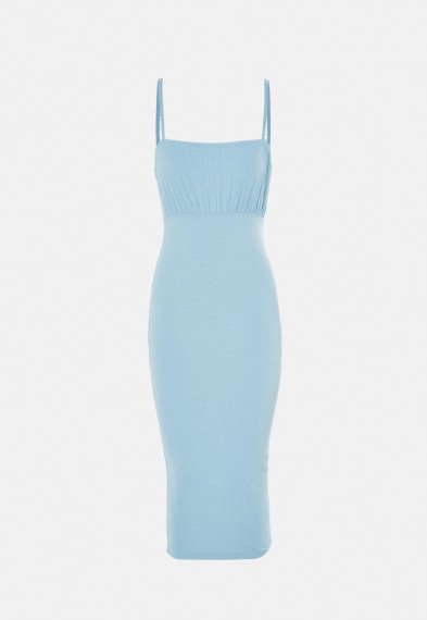MISSGUIDED blue rib ruched bust strappy midaxi dress