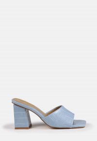 MISSGUIDED blue square chunky low heel mules / embossed mule