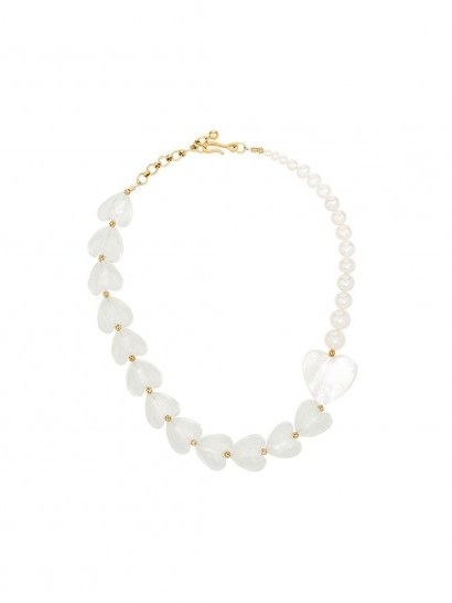 BRINKER & ELIZA Elsa gemstone heart necklace / hearts & pearls - flipped