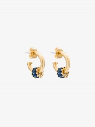 Brinker & Eliza Gold Tone Pinkie Swear Sapphire Hoop Earrings | blue sapphires - flipped