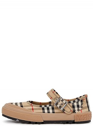 BURBERRY Elstead checked canvas flats / flat check print Mary Jane shoes - flipped