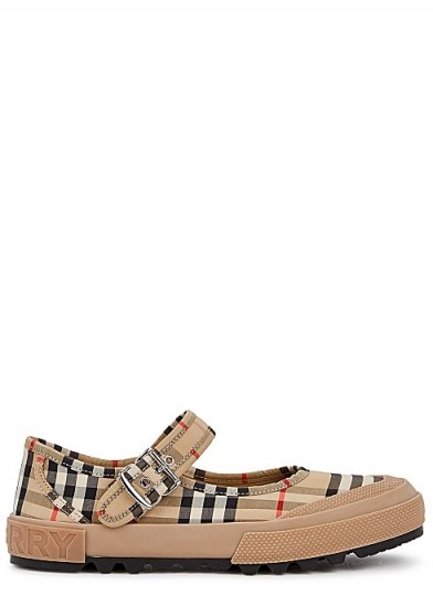 BURBERRY Elstead checked canvas flats / flat check print Mary Jane shoes