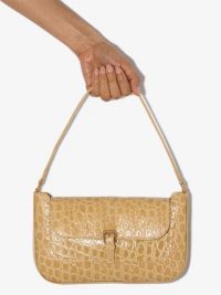 BY FAR Miranda crocodile embossed shoulder bag / neutral croc print handbags