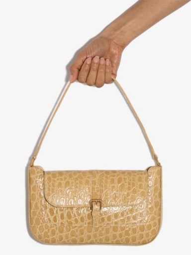 BY FAR Miranda crocodile embossed shoulder bag / neutral croc print handbags - flipped