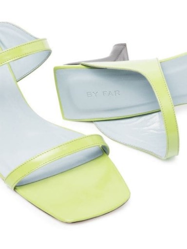 BY FAR Paola 55mm double strap sandals / lime green leather mules / contemporary heels