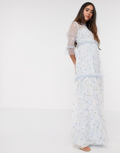 By Malina Alva embroidered maxi dress in blue | garden party fashion | summer parties - flipped