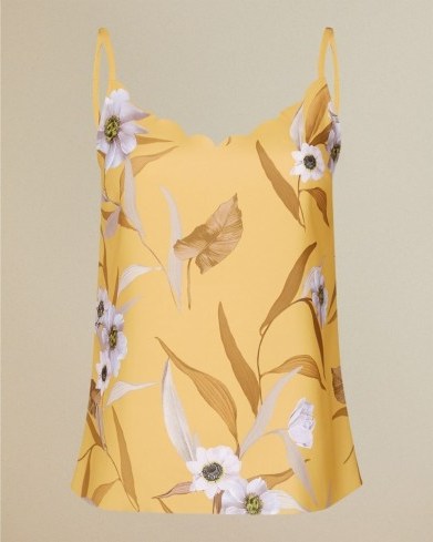 TED BAKER CYDD Cabana printed scalloped top / yellow camisole - flipped
